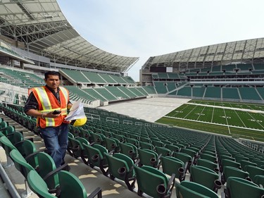 Naimesh Patel, manager of custodial services, at the new Mosaic Stadium.