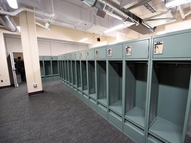 Smaller dressing rooms for high school teams at the new Mosaic Stadium.
