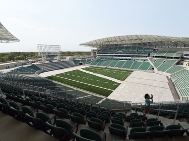 The new Mosaic Stadium in Regina during a media tour on Wednesday, August 31, 2016.  The City of Regina along with partners from the Government of Saskatchewan, Saskatchewan Roughriders Football Club announced the substantial completion of the PCL Construction portion of the Regina Revitalization Initiative Stadium Project (RRI) on Wednesday.