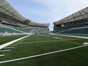 The new Mosaic Stadium shot from the turf.