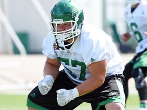 Mike Abou-Mechrek expects the Saskatchewan Roughriders to be much better once perennial all-star guard Brendon LaBatte, above, returns from injury.