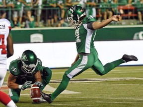 Saskatchewan Roughriders kicker Tyler Crapigna, shown here in a file photo, has returned to the lineup for Saturday's game against the host Hamilton Tiger-Cats.