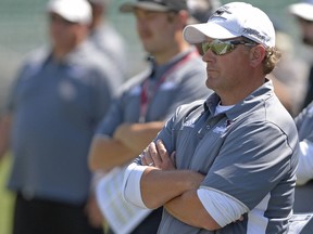 Regina Thunder head coach Scott MacAulay, shown here during Sunday's season-opener at Mosaic Stadium, has seen a change in defensive lineman Matt Williams so far this season.