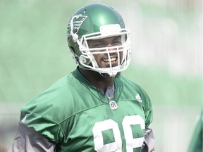 Photos of New Player Khalif Mitchell 96 at Rider practice at Mosaic Stadium Wednesday. BRYAN  SCHLOSSER/Regina Leader Post