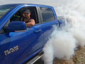 Tyler Hilderman puts his 2014 Dodge Ram in the burnout competition at Canadian Truckfest held in Craven, Sask. on Sunday Aug. 28, 2016. MICHAEL BELL