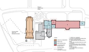 A map produced by tge Ulniersityk of regina tin mMay showing the buidlgs of its College Avenue Campus, plu3se the site of the a profospe head office for the Ckonexud Creii unjion.