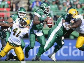 Darian Durant, shown here in a file photo, and his Saskatchewan Roughriders teammates were on a high during Wednesday's practice because of Sunday's victory over the Edmonton Eskimos.