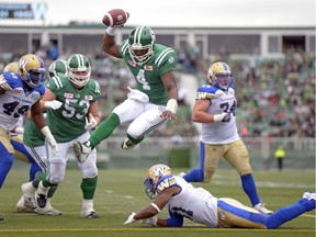 This four-yard touchdown run by Darian Durant was part of the Saskatchewan Roughriders' rally from a 19-3 deficit Sunday against the visiting Winnipeg Blue Bombers.