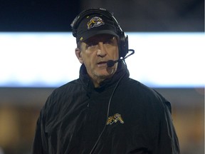 Hamilton Tiger-Cats head coach Kent Austin, shown here during Saturday's CFL game at Mosaic Stadium, was disciplined by the league Wednesday for contacting an official during the contest.