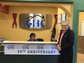 Moran (standing) and Sharon Hoedel (seated) GHC administrative assistant in front office