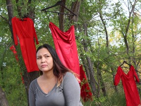 Danna Henderson on set of Fall Wind, a short film that pays tribute to Missing and Murdered Indigenous Women and Girls. She portrays a mom who has lost her child. (Photo by Erroll Kinistino)