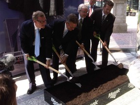 Premier Brad Wall, Mosaic president and CEO Jim Prokopanko, The Hill Companies president and Mayor Michael Fougere at a ceremonial sod turning in 2010 for Hill Centre Tower III. Mosaic will be the lead tenant in the tower, establishing the new headquarters of its potash operations in Regina, which will create 120 jobs. Mosaic confirmed Wednesday that 10 customer service positions will be transferred to the company's Florida office next June.