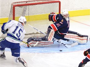 Goalie Tyler Brown, shown in action during the pre-season, is a key to the success of the Regina Pats.