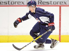 Regina Pats right-winger Jake Elmer is shown during Monday's practice at the Brandt Centre.