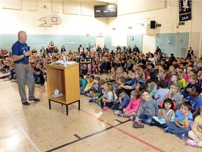 Fred Fox speaks to students at Ecole Elsie Maronuck School in  support of the Terry Fox Run on Sept. 18 and National School Run Day on Sept. 28. in Regina.  He speaks at schools and community events throughout the year to share his personal story about growing up with Terry and some of his memories of his bother's journey during the 1980 Marathon of Hope.