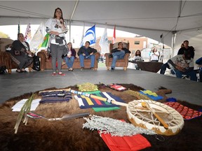 Shore speaks during the 3rd Annual Bison Feast at All Nations Hope.