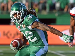 Receiver Naaman Roosevelt, shown here in a file photo, isn't expected to play for the Saskatchewan Roughriders on Sunday.