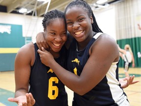 Twin sisters Kyia, left, and Kyanna Giles are rookies with the University of Regina Cougars women's basketball team.