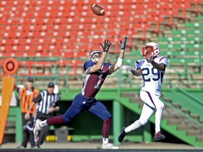 Regina Thunder receiver Levi Paul, shown here in a file photo from the 2015 season, teamed up with former high school teammate Sawyer Buettner for a huge game Saturday.