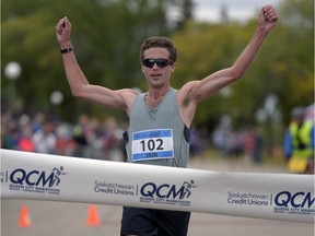 Regina's Iain Fyfe was the first to cross the finish line at the Queen City Marathon on Sunday.