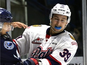 Regina Pats forward Lane Zablocki had reason to smile after recording a hat trick on Saturday night in Medicine Hat, completing his first career four-point night in Regina's 8-5 win over the host Tigers.
