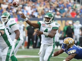 Quarterback Darian Durant, shown here during Saturday's Banjo Bowl, and the Saskatchewan Roughriders' offence have shown some signs of life despite the team's record.