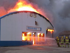 A Sunday blaze claimed Bengough's drug store. Crews battled the fire until early Monday morning.