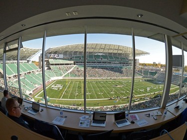 A view from the Press Room at the new Mosaic Stadium test event featuring the University of Regina Rams vs. the University of Saskatchewan Huskies in Regina, Sask. on Saturday Oct. 1, 2016.