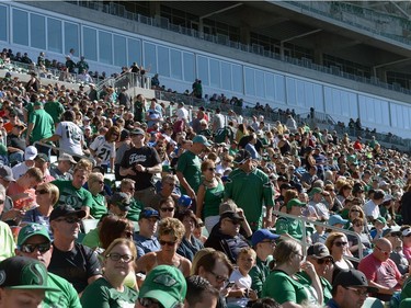 Fans find their seats at the new Mosaic Stadium test event featuring the University of Regina Rams vs. the University of Saskatchewan Huskies in Regina, Sask. on Saturday Oct. 1, 2016.