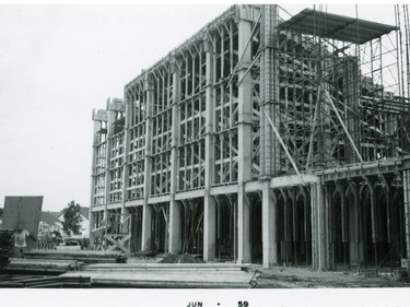 A photo of Mosaic Stadium under construction in June 1959.