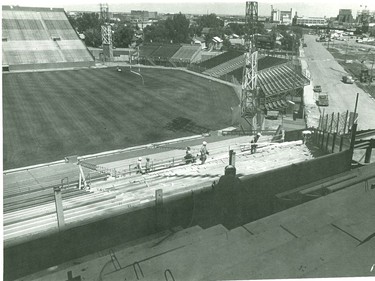 Construction on a Taylor Field expansion in 1978. Photo courtesy Saskatchewan Sports Hall of Fame.