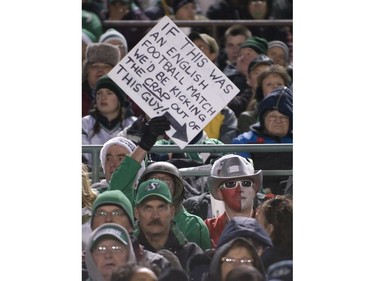 Regina, SK. Rider Fans at a sold out crowd during the first half of CFL playoff action. The Saskatchewan Roughriders defeated the Calgary Stampeders 26-24.