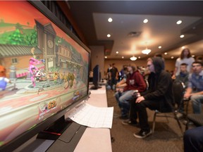 One of many displays at the Queen City Smash Bros tournament held at the Sandman Hotel in Regina, Sask. on Saturday Oct. 15, 2016. MICHAEL BELL