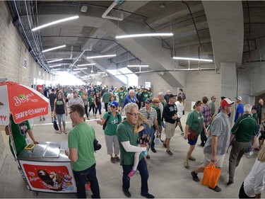 People fill the concourse at the new Mosaic Stadium test event featuring the University of Regina Rams vs. the University of Saskatchewan Huskies in Regina, Sask. on Saturday Oct. 1, 2016.