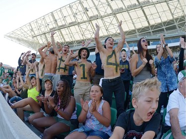 Rams fans cheer at the new Mosaic Stadium test event featuring the University of Regina Rams vs. the University of Saskatchewan Huskies in Regina, Sask. on Saturday Oct. 1, 2016.