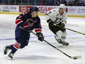 Regina Pats centre Sam Steel, left, is the WHL's player of the week.