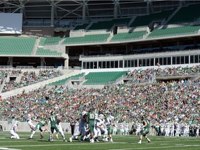 University of Regina Rams' game against the University of Saskatchewan Huskies at the new Mosaic Stadium in Regina.  This is the first event ever held at the new stadium.