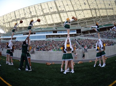 University of Regina Rams' cheerleaders during a game against the University of Saskatchewan Huskies at the new Mosaic Stadium in Regina.  This is the first event ever held at the new stadium.