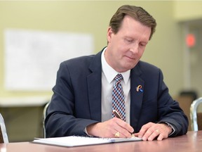 Mayor Michael Fougere at his campaign headquarters in Regina.