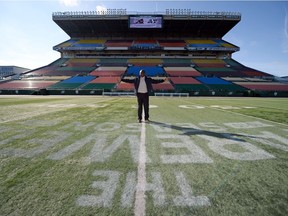 Saskatchewan Roughriders legend George Reed at the soon to be retired Mosaic Stadium in Regina.
