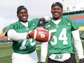 Kelvin (left) and Henoc Muamba are siblings playing with the Riders in the CFL.