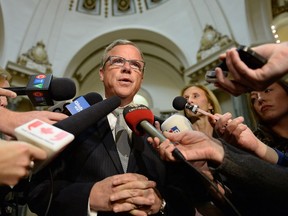 Premier Brad Wall speaks out against the federal carbon tax pricing announcement at the Legislative Building on Oct. 7.