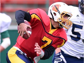 Sheldon-Williams Spartans quarterback Jayden Lorenz, shown in this file photo, looks forward to Monday night's Regina Intercollegiate Football League Stewart Conference final.