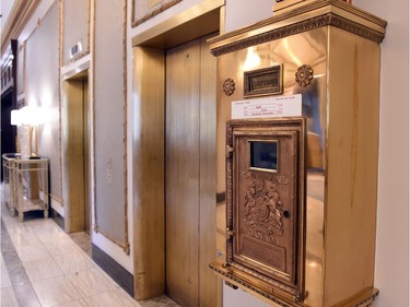 Brass and fine touches abound at the Hotel Saskatchewan such as the Canada Post mail box in the lobby area of the iconic Regina hotel.