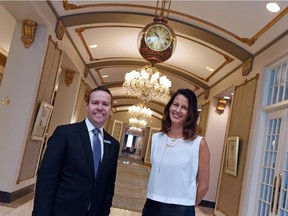 Colin Perry, the Hotel Saskatchewan's general manager, and Melynda Loder, the hotel's director of sales and marketing in the lobby area of the iconic Regina hotel.