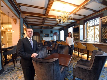 Colin Perry, the Hotel Saskatchewan's general manager, and Melynda Loder, the hotel's director of sales and marketing in the lounge area of the iconic Regina hotel.
