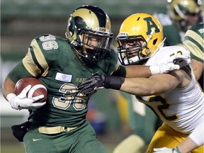 University of Regina Rams tailback Atlee Simon, shown here in a file photo, had his most productive day of the 2016 season on Saturday.