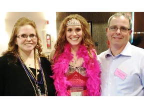 Tess Boehm, left, organizer of Divas' Night Out, posed with Regina entertainer Roxie Lenton (centre) and a male volunteer at last year's fundraiser. In its 14 year, this year's event was held Oct. 7 at the DoubleTree by Hilton, in support of two Regina shelters for women and children fleeing domestic violence.