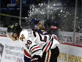 Wednesday's entertaining game between the Regina Pats and the visiting Portland Winterhawks also included some punishing hits — such as the one the Pats' Lane Zablocki absorbed from Carter Czaikowski.