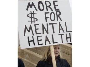 Barbara Holzapfel was at the Legislative Building on Friday to protest the lack of mental health funding in the province.